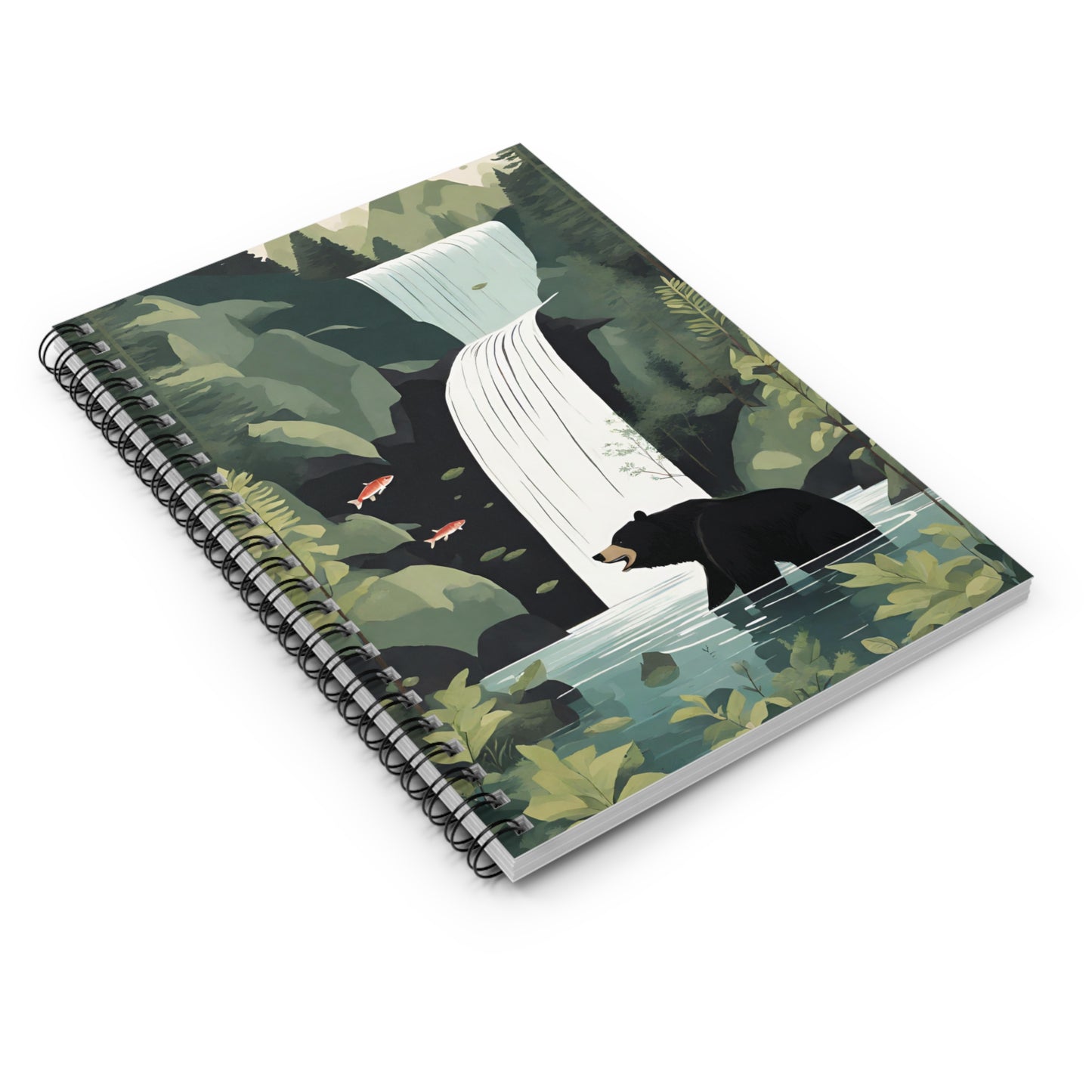 Black Bear And Waterfall Spiral Notebook