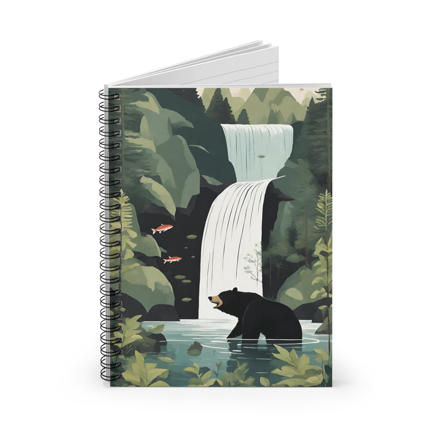 Black Bear And Waterfall Spiral Notebook