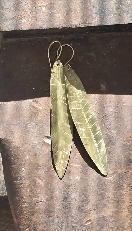 Raw Brass Leaf Earrings