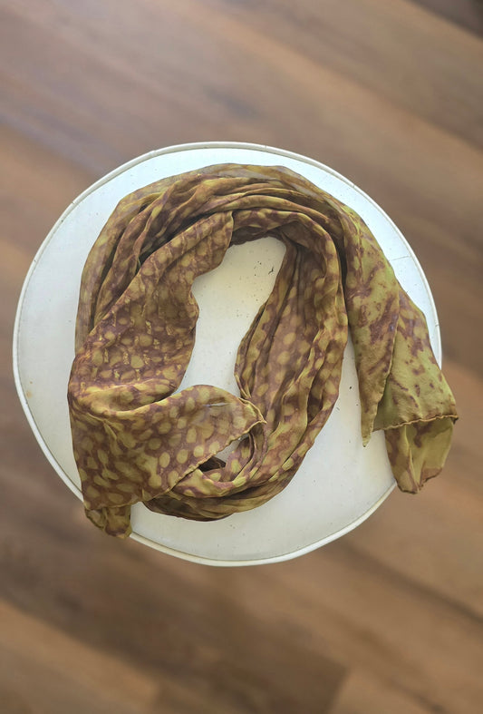Vintage silk scarf – chocolate with olive tones