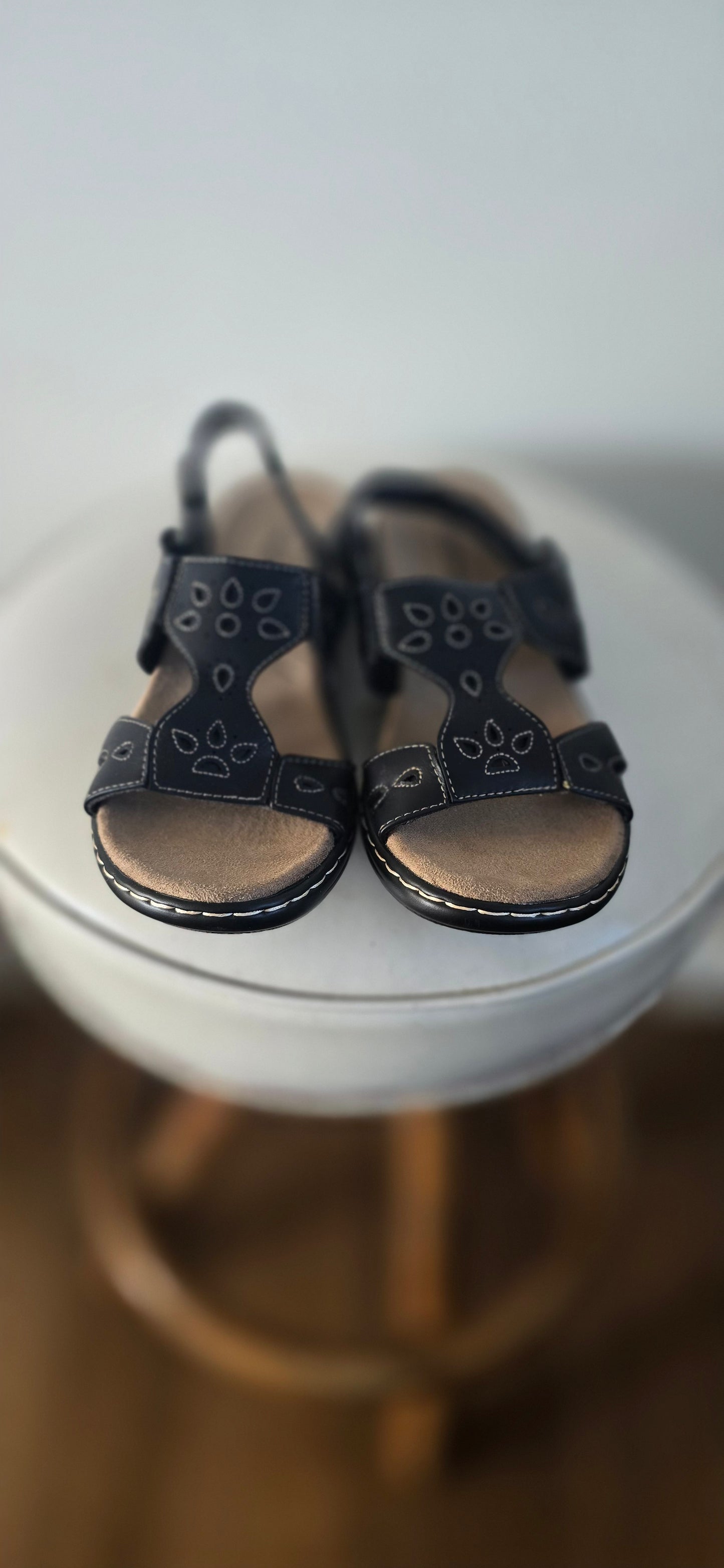 Black Faux Leather Sandals size 7 1/2