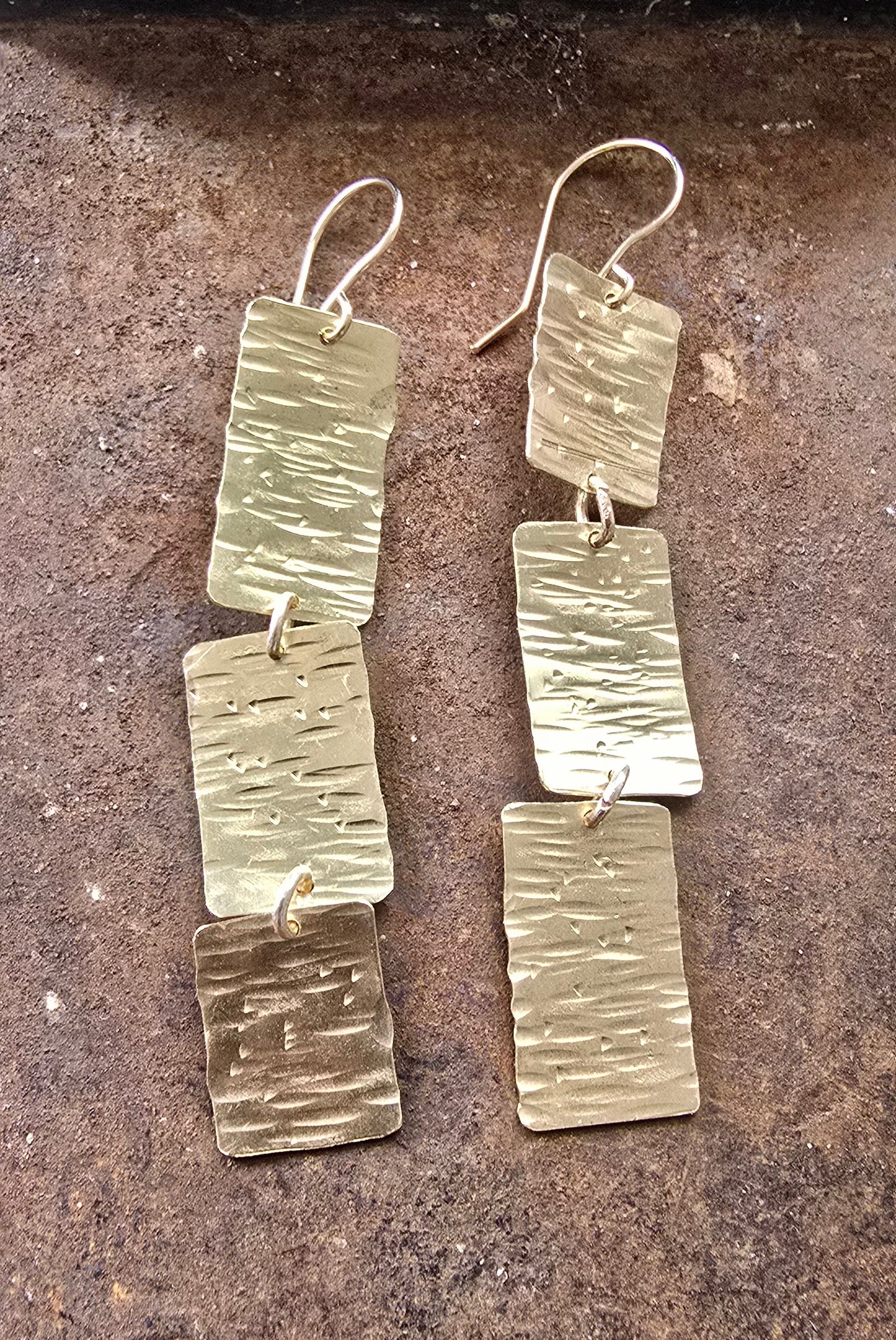 Mismatched textured brass and gold earrings