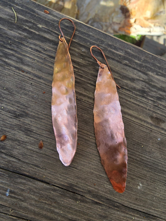 Raw Copper Hammered Leaf Earrings