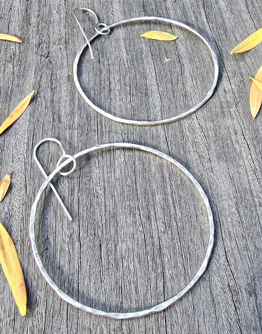Sterling Silver Hammered Hoop Earrings – Raw Grace Collection