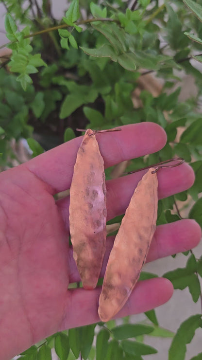 Raw Copper Hammered Leaf Earrings